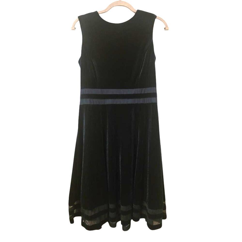 Calvin Klein Emerald Velvet Mesh Fit & Flare Dress 4 90s Holiday Party Goth